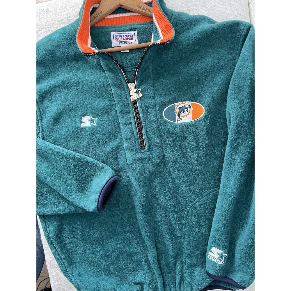 VTG Starter Pro Line Miami Dolphins Fleece Pullover 1/2 Zip Mens Medium Green